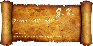 Zintz Kálmán névjegykártya